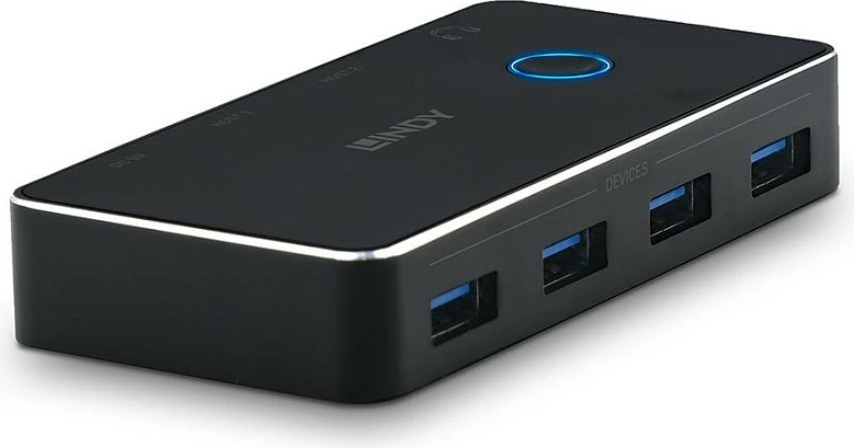 Switch USB LINDY 43387, 2 PC në 4 pajisje USB 3.0, 5 Gbit/s, USB-C, i zi