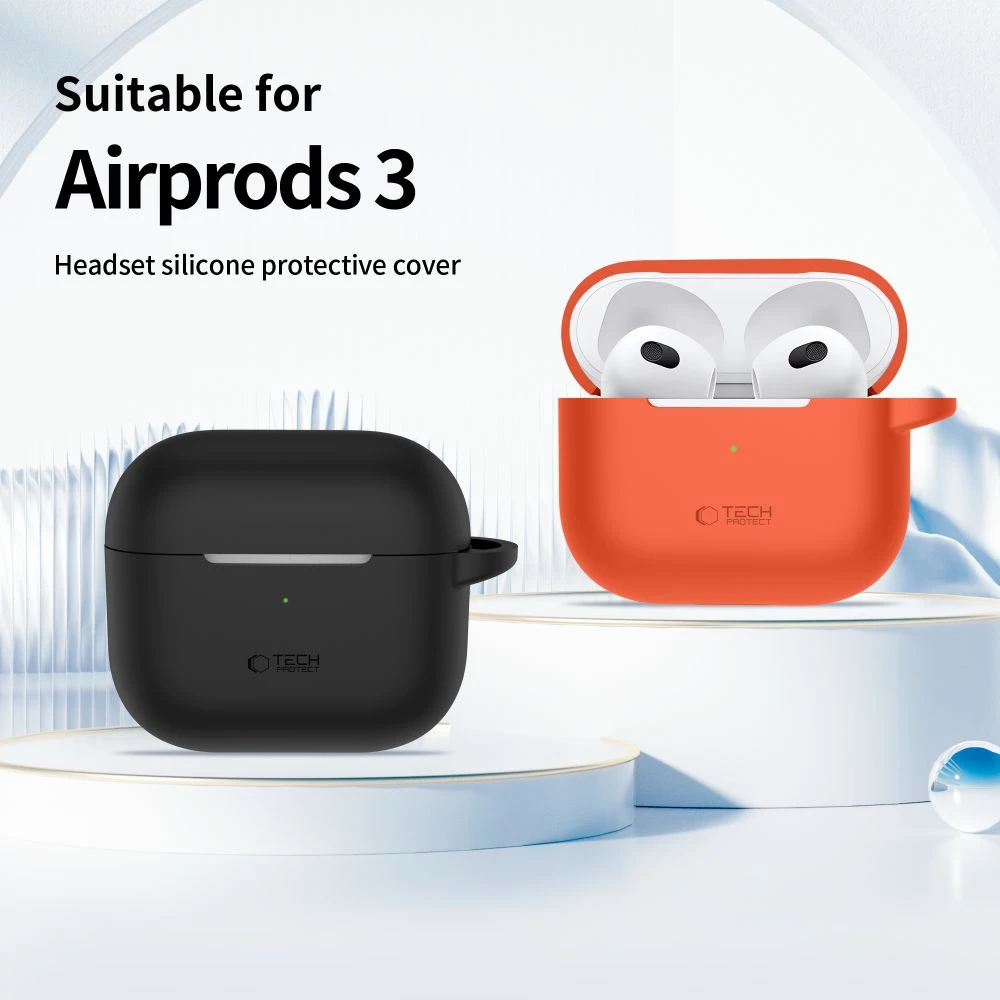 Mbështjellës Tech-Protect për AirPods 3, silikon, me karabiner, Gri