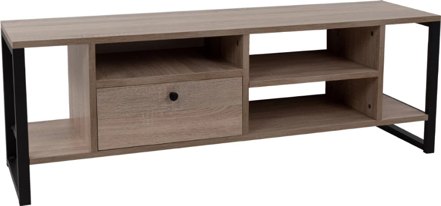 Komodë TV SPACE, 2 rafte, 1 sirtar, ngjyrë sonoma e zezë, 120x35x45cm