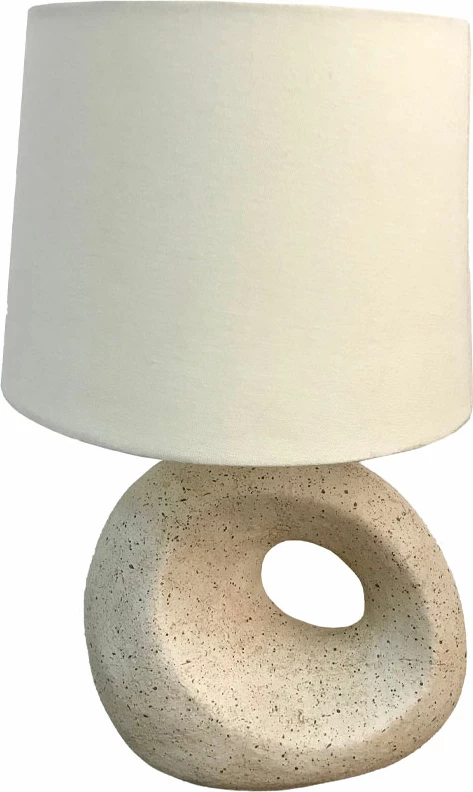 Llambë tavoline SHADE ON B, polirezine e bardhë, material tekstili bezhë, 22x22x35.5cm