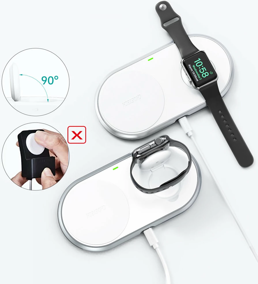 Karikues wireless 2-në-1 Choetech T317, për smartphone dhe Apple Watch, USB-C, i bardhë