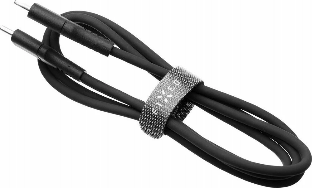 Kabllo USB-C/USB-C Fixed FIXDLS-CC12-BK 1.2 m 60W e zezë, me organizues ngjitës dhe rrip Velcro