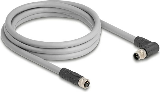 Kabllo sensori DeLOCK 80552, M12 L-coded mashkull/femër, 5 m, AWG14, 16A/63V, gri