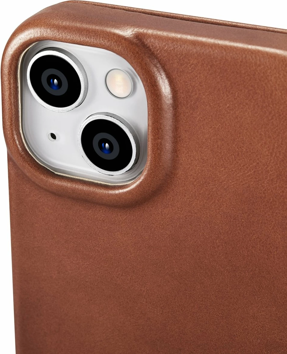 Mbështjellës iCarer Oil Wax Premium Leather Folio për iPhone 14 Plus, MagSafe, kafe