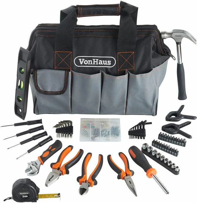 Set veglash VONHAUS 15/251, 92 copë me çantë pune, gri/zi