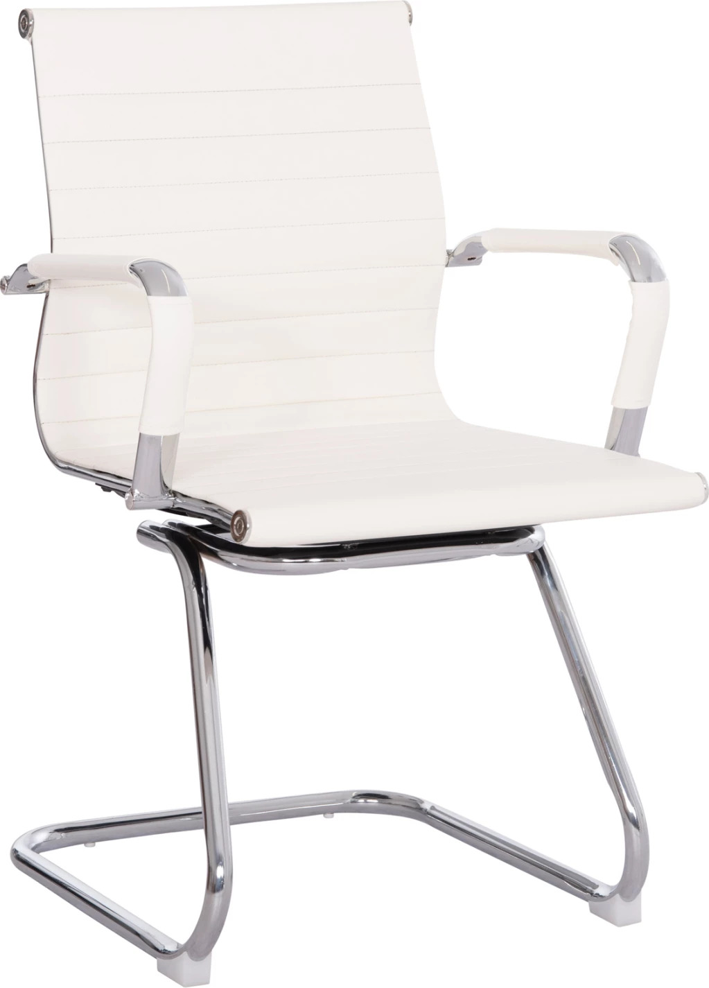 Karrige konferencash BOSS FH1023.32 me krahë, PU e bardhë, këmbë metalike kromi, 54x56x87H cm, set prej 2 copash