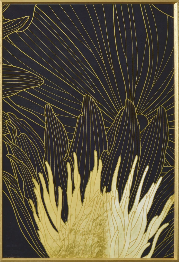 Pikturë dekorative, kanavacë, ngjyrë e zezë dhe ari, 52x72x4cm