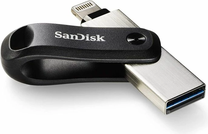 USB flash drive SANDISK iXpand Go SDIX60N-128G-GN6NE 128GB USB-A/Lightning USB 3.0, zi/argjendtë (1 copë)