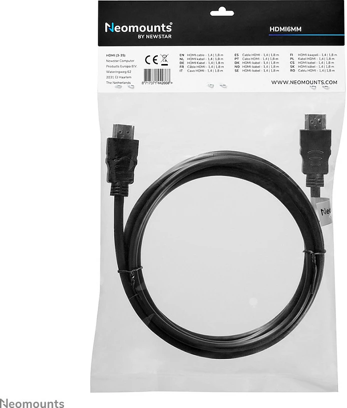 Kabllo HDMI Neomounts HDMI6MM, 2 m, HDMI 1.4, 10.2 Gbps, e zezë