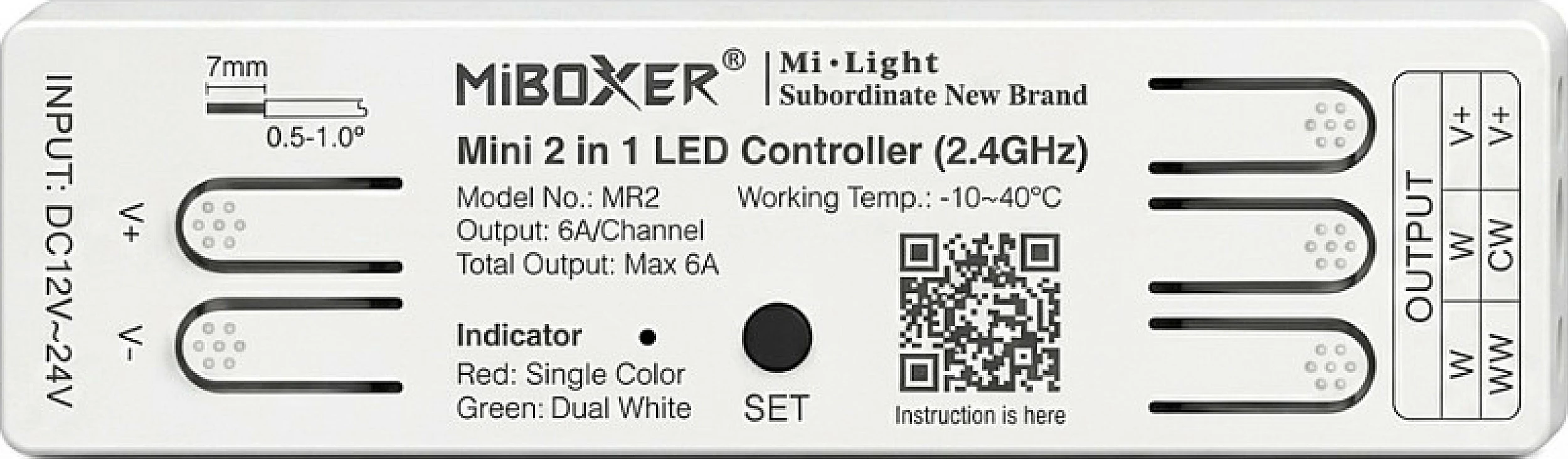 Kontroller LED mini Miboxer Mi-Light MR2, 2in1 Single Color/Dual White, 2.4GHz, DC12-24V