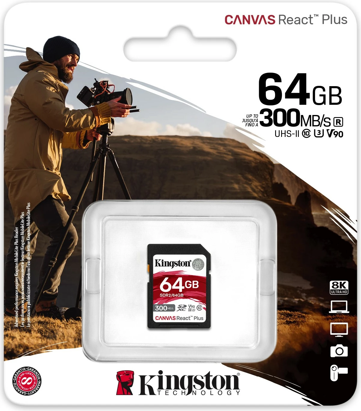 Kartelë SD Kingston Canvas React Plus 64GB, UHS-II, 300MB/s, e zezë