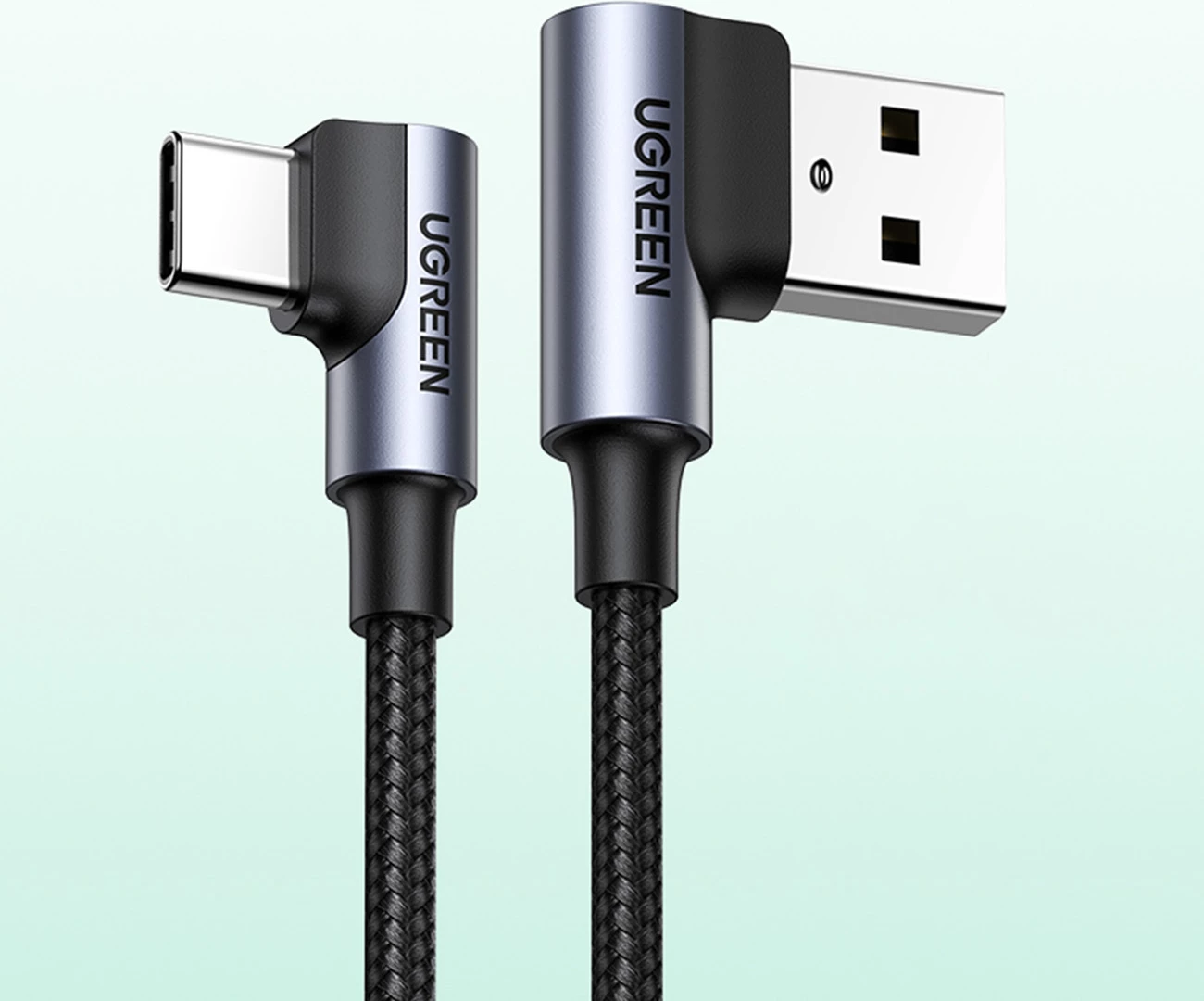 Kabllo Ugreen USB C në USB 2.0, 3m, 3A, kënd 90°, e zezë