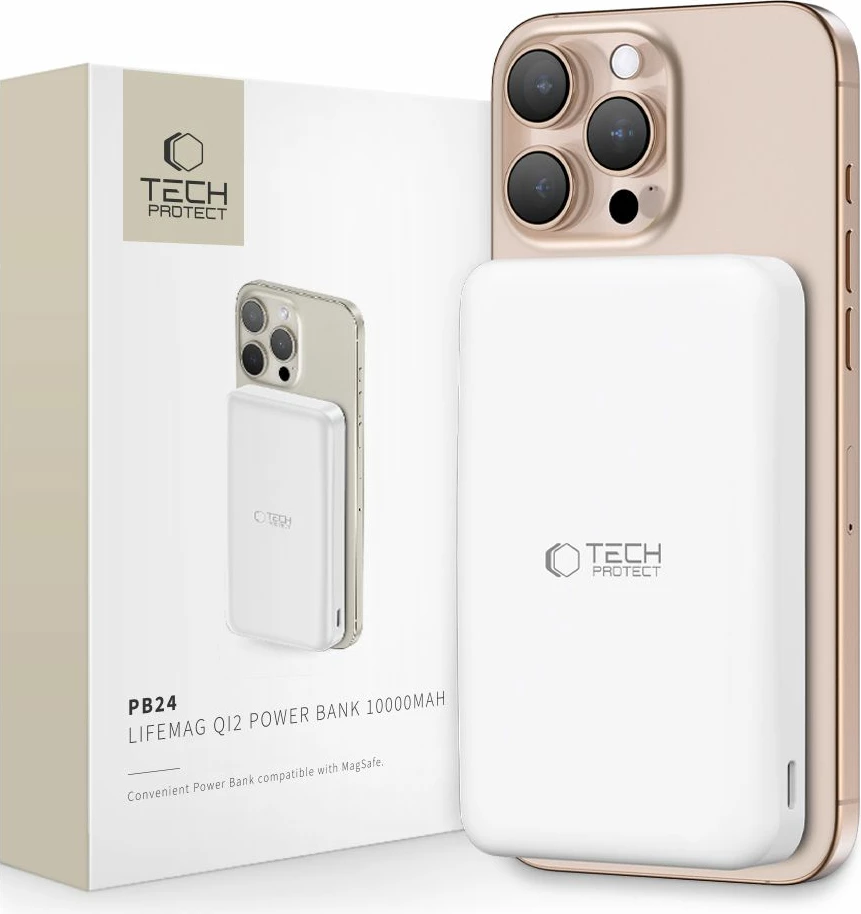 Powerbank Tech-Protect PB24 LifeMag QI2 MagSafe 10000 mAh, Bardhë