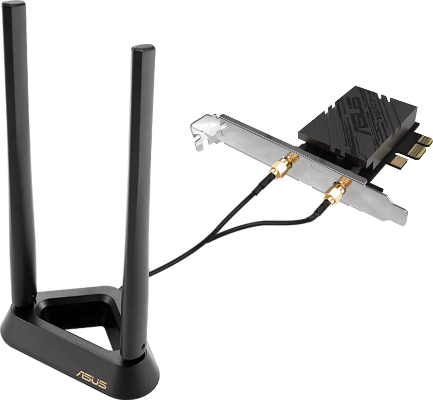 Kartelë rrjeti PCIe ASUS PCE-BE92BT BE9400, WiFi 7 Tri-Band 2.4/5/6GHz, Bluetooth 5.4, 2 antena, bazë magnetike, e zezë