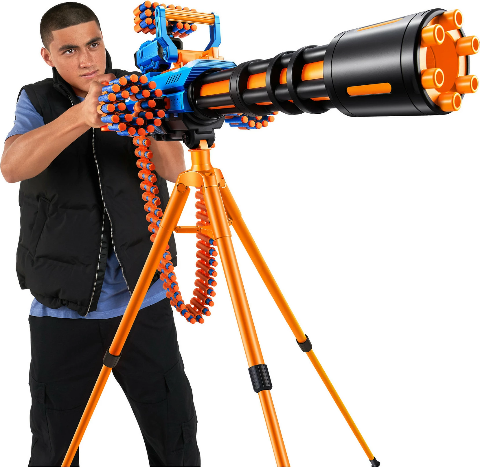 Blaster lodër ZURU XSHOT Insanity Motorized Rage Fire, 72 darts, me tripod, blu/portokalli