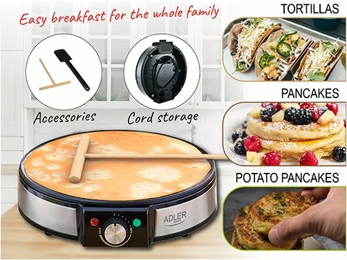 Pjekëse palaçinkash Adler AD3058 1600W, 30 cm, e zezë/inoks