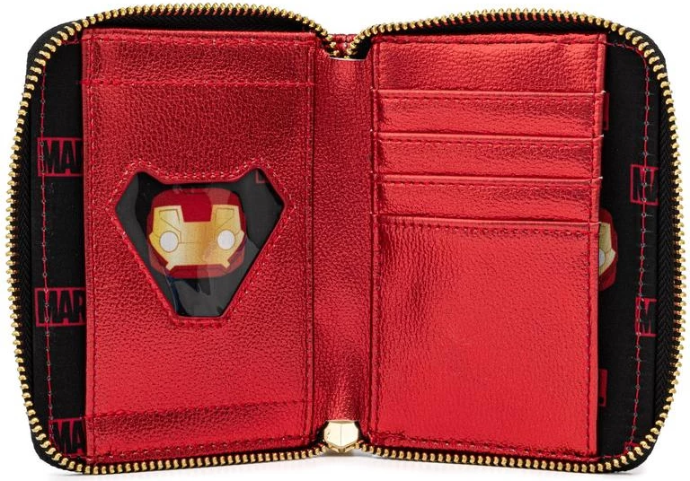 Portofol Loungefly Marvel Iron Man Head, zip-around, lëkurë vegane PU, 12.7 x 10 cm, i kuq/zi