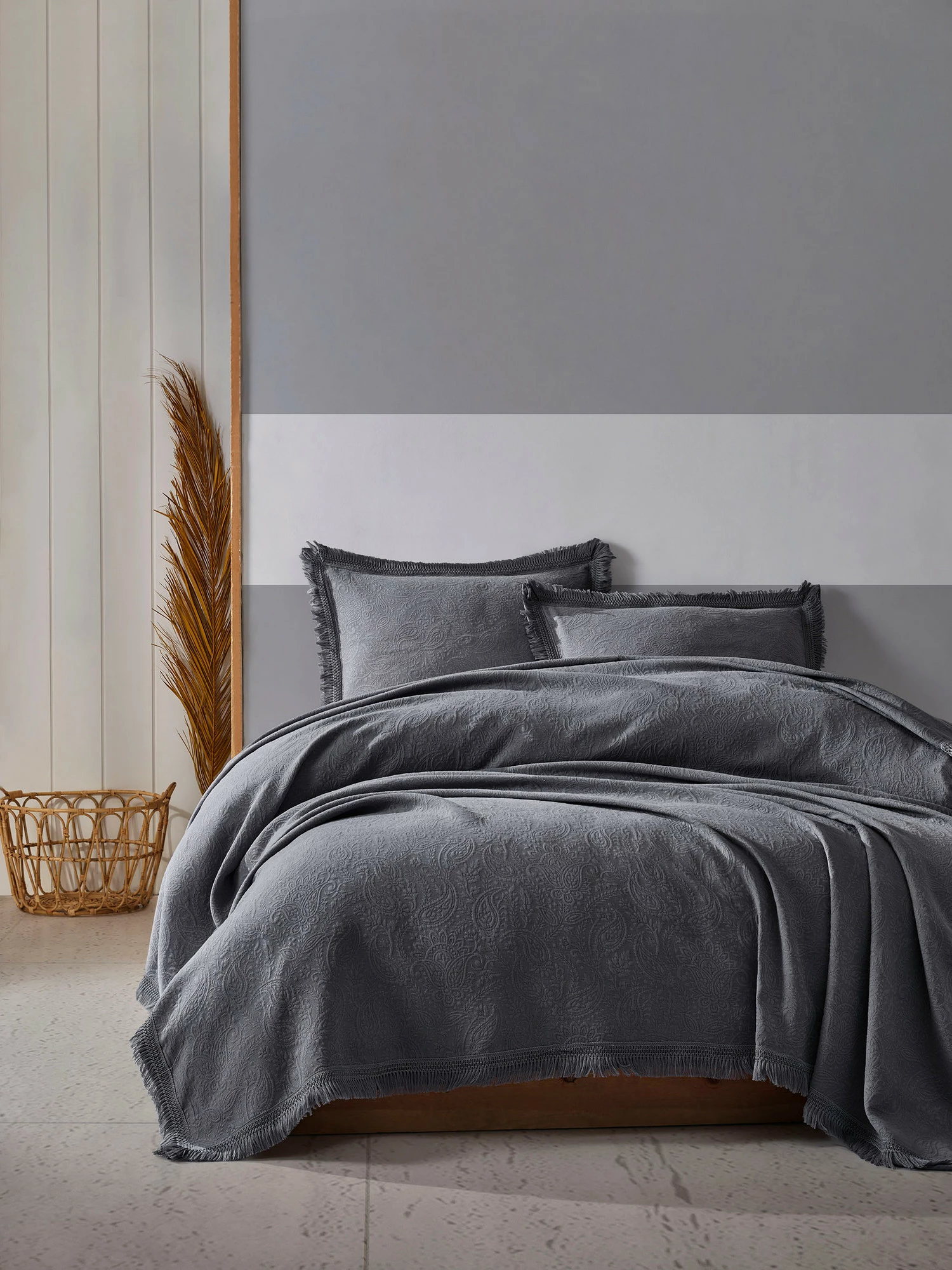 Set Double Pique Grace, ngjyrë antracit, L'Essentiel Linge de Maison