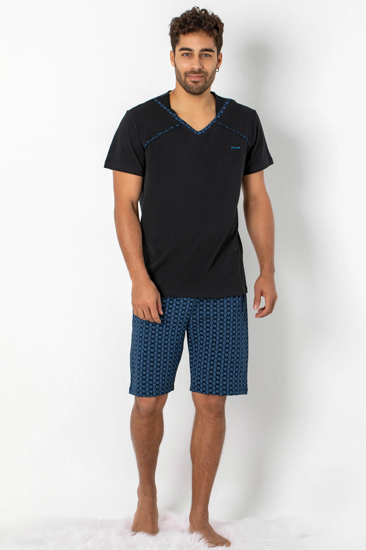 Set pizhamash për burra, Jumeon, 002-000465, e zezë, blu e errët