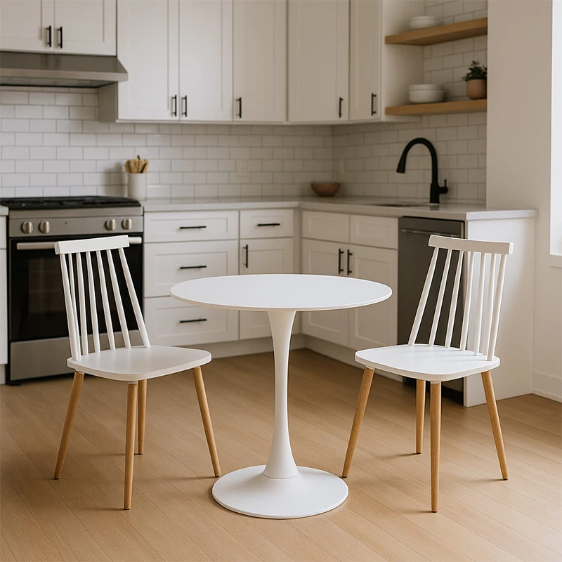 Set tavoline me karrige për drekë Elijah-Aurora, 3 copë, ngjyrë bardhë-gri, Φ60x74cm