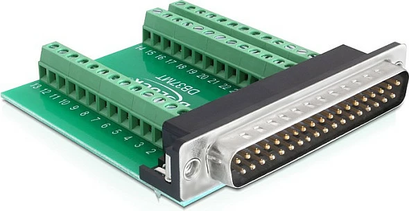 Adapter terminal block DeLOCK D-Sub 37-pin mashkull, zezë/gjelbër/argjend