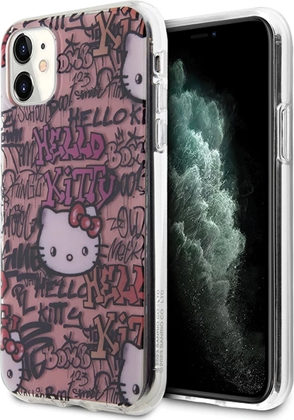 Mbështjellës Hello Kitty IML Tags Graffiti për iPhone 11/XR, rozë