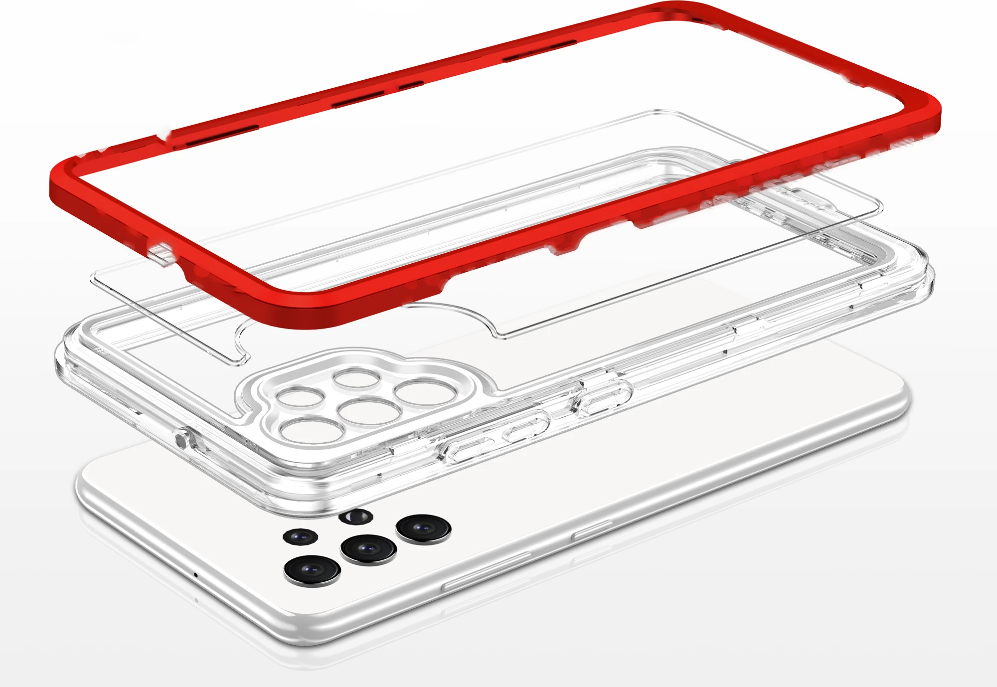 Mbështjellës Hurtel Hybrid Armor Clear 3 in 1 për Samsung Galaxy A32 5G, Transparent me të kuqe