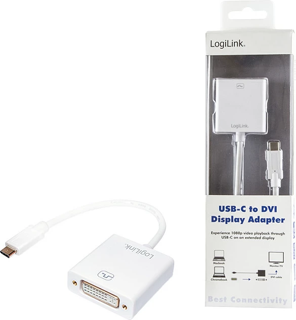 Adapter USB-C në DVI-D LogiLink, 1080p 60Hz, 0.15m, i bardhë