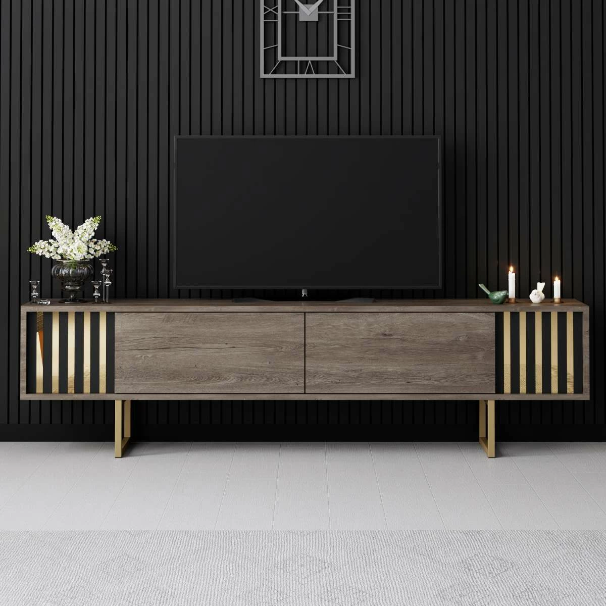 Komodë TV Hanah Home, Gold Line, ngjyrë arre, e zezë