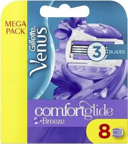 Tehe zëvendësuese për rroje Gillette Venus Comfortglide Breeze, 3 tehe, për femra, paketë 8 copë