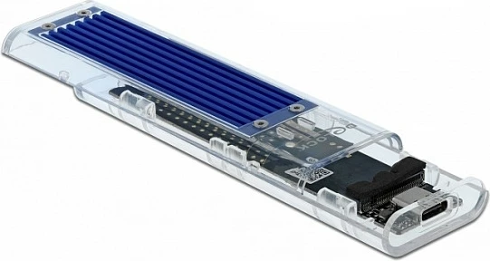 Kasë eksterne DeLOCK për SSD M.2 NVMe PCIe, USB-C 10Gbps, transparente, Blue