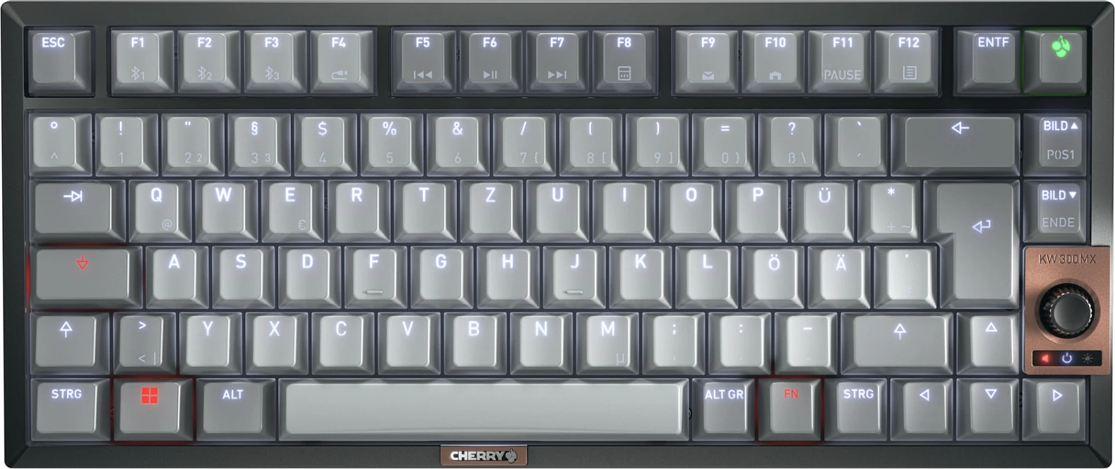 Tastierë mekanike Cherry KW 300 MX, 75%, USB + Bluetooth, Cherry MX2A Silent Red, QWERTZ, LED, e zezë/gri