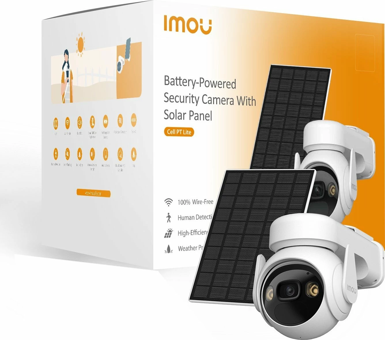 Kamerë IP sigurie IMOU Cell PT Lite Kit + Solar Panel, Wi‑Fi, IP65, rrotulluese, e bardhë, set me panel diellor