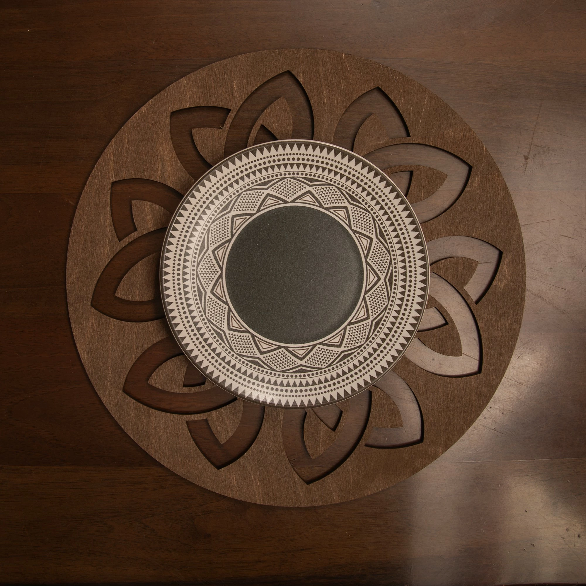 Set 4 copë mbështjellëse tavoline prej druri, ngjyrë wenge, Hermia, Lugh