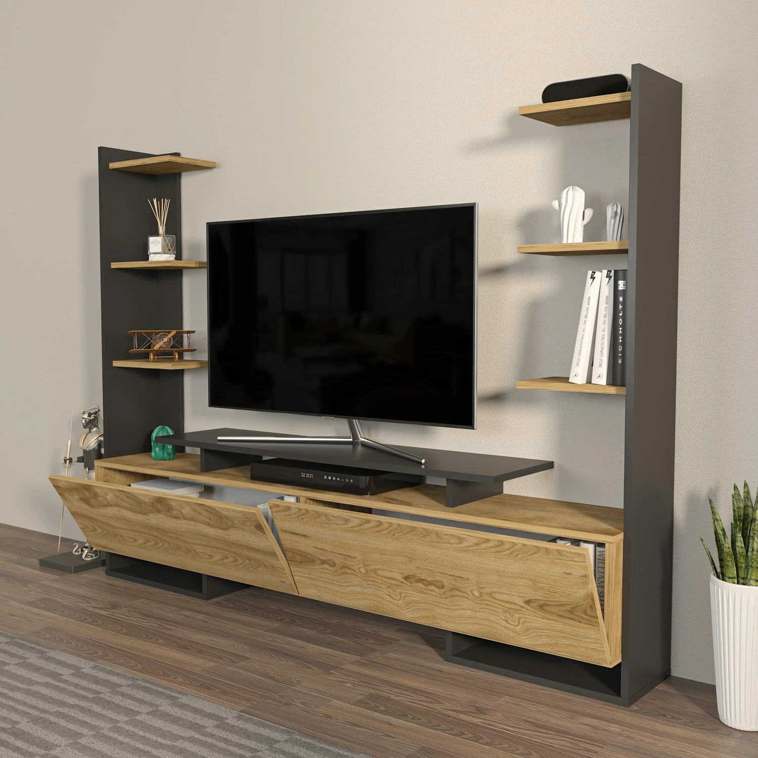 Komodë TV Skye Decor, ngjyrë lis dhe e zezë, Ava