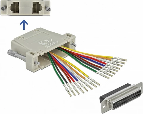 Adapter DeLOCK D-Sub 25-pin (DB25) Female në 2x RJ45 Female, krimp me kit montimi, bezhë