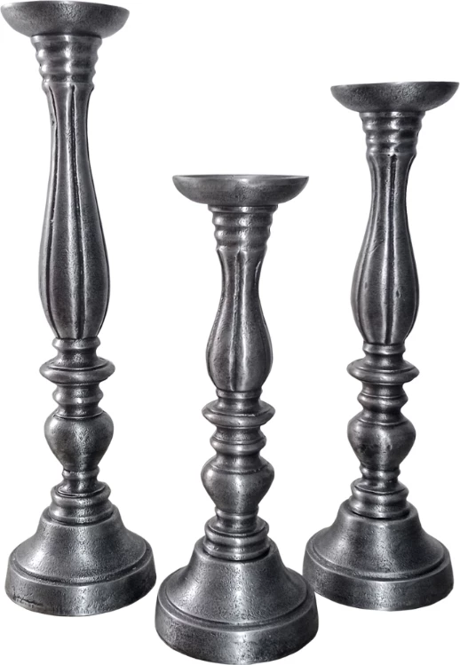 Set mbajtës qirinjsh LUSAR, 3 copë, alumin, ngjyrë argjendi antike, 11x11x40 cm