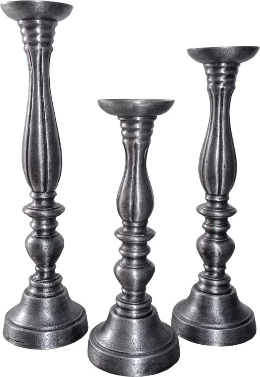Set mbajtës qirinjsh LUSAR, 3 copë, alumin, ngjyrë argjendi antike, 11x11x40 cm