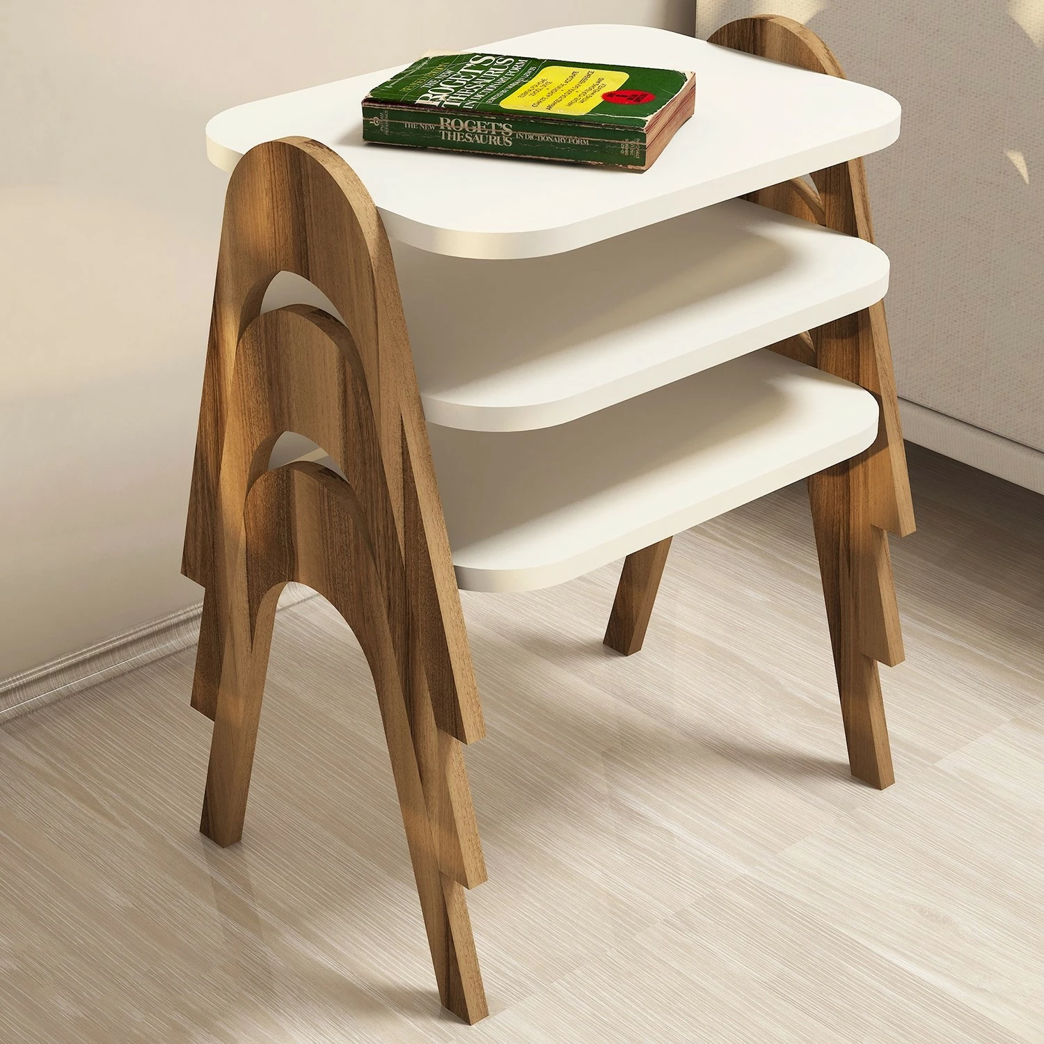 Set tavolinash të vendosshme (3 copë), Hanah Home Paris, ngjyrë arre dhe krem