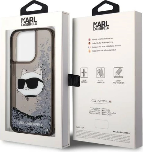 Mbështjellës Karl Lagerfeld KLHCP14LLNCHCK për iPhone 14 Pro 6.1", Glitter Choupette, zi