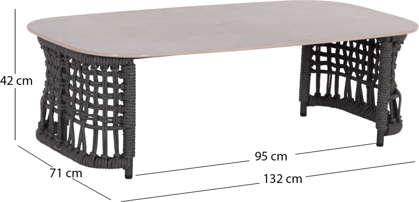 Set lounge 4 pjesësh LADRIS, alumin i zi, litar, jastëkë, CD6405.02