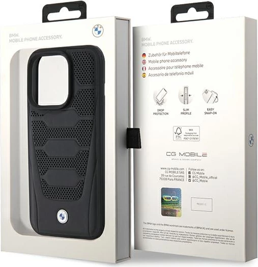 Mbështjellës BMW Leather Seats Pattern për iPhone 15 Pro Max, i zi