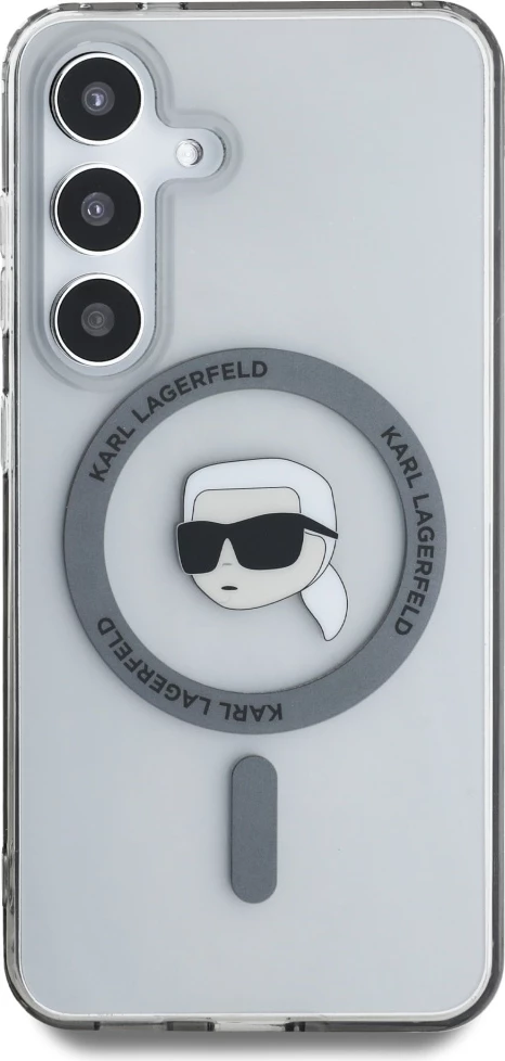 Mbështjellës Karl Lagerfeld Button Karl Head Printed Logo MagSafe për Samsung Galaxy S25, zi