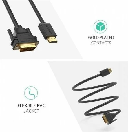 Kabllo HDMI në DVI UGREEN 10135, DVI-D 24+1, 2 m, e zezë, polybag