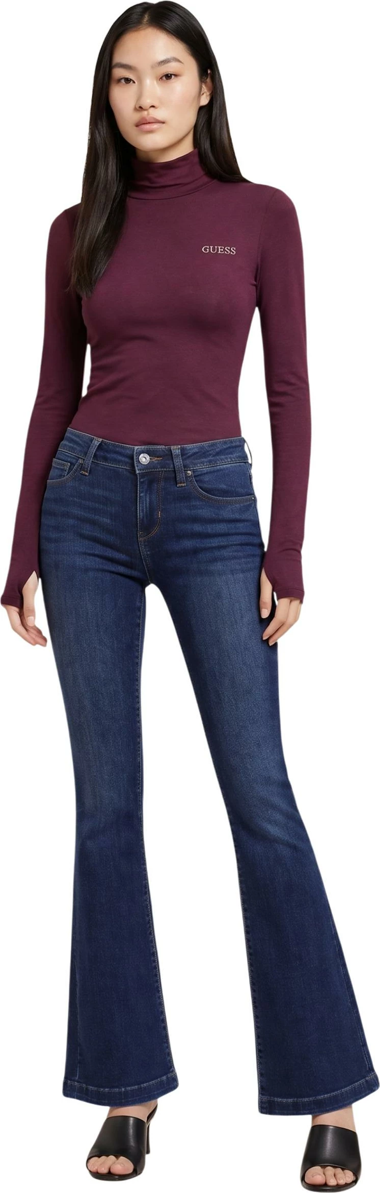 Maicë me mëngë të gjata për femra Guess Greta High Neck LS K V6BP11 K6907, bordo [Madhësia: L]