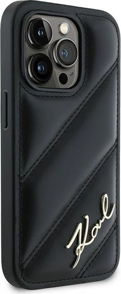 Mbështjellës Karl Lagerfeld Diagonal Quilted Script për iPhone 14 Pro, e zezë