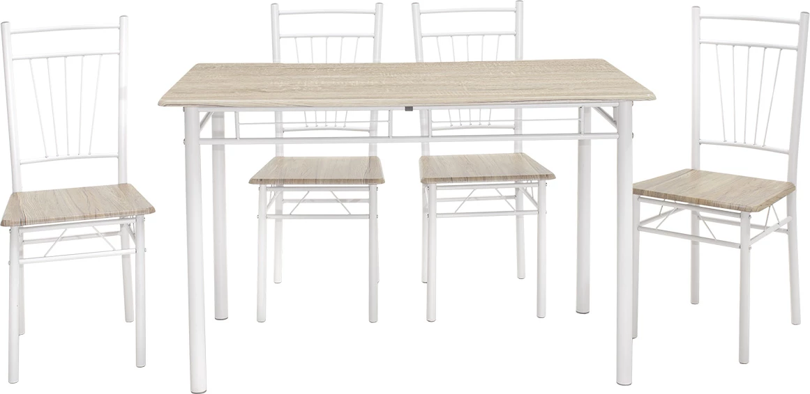 Tavolinë me karrige Roza 5 copë ngjyrë sonoma - këmbë të bardha me shkëlqim 120x70x75cm