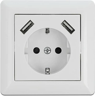 Prizë muri DeLOCK, CEE 7/3 me 2x USB-A 2.8A, 250V, e bardhë