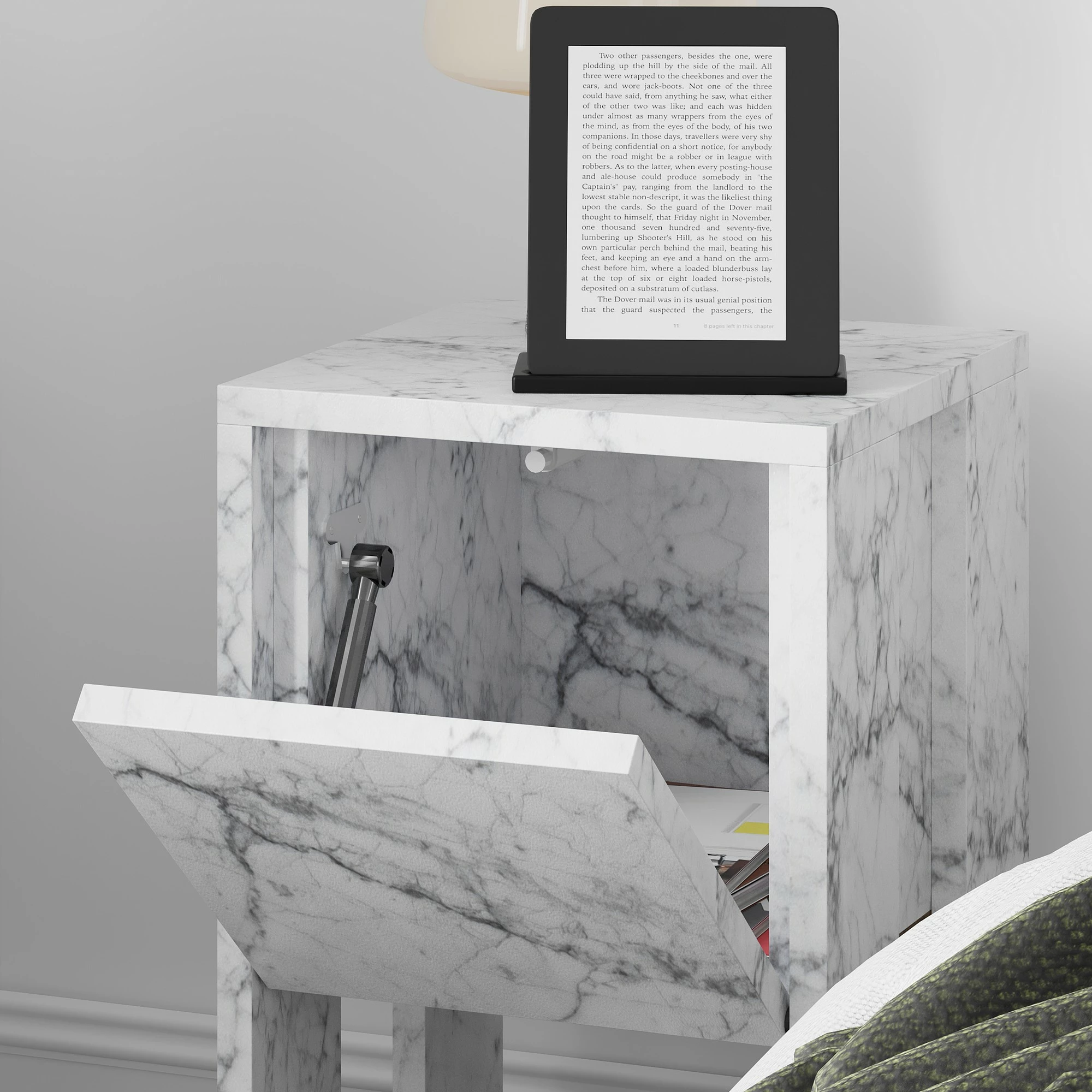 Komodinë nate Skye Decor, ngjyrë Carrara Marble