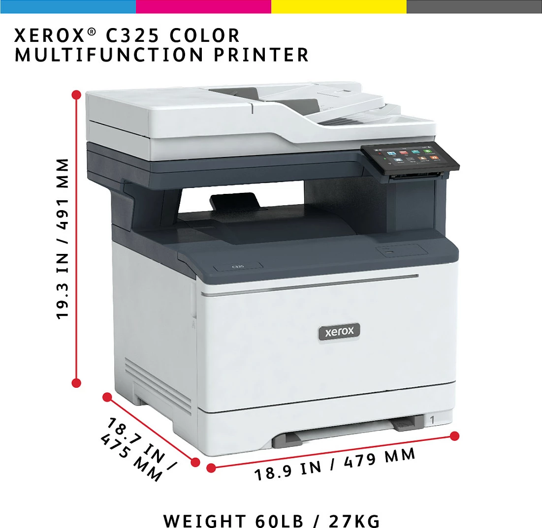 Printer multifunksional lazer me ngjyra Xerox C325, A4, 33ppm, Wi‑Fi, duplex, ADF, 2 tabaka, gri/bardhë